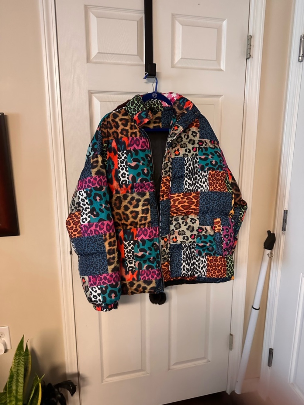 Girls' Multi-Color Patchwork Animal Print Puffer Jacket